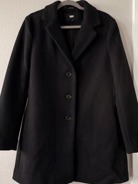 DKNY Black Wool Blend Button Front Coat Size L